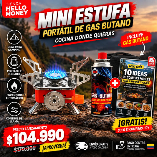 Combo : Estufa Portátil + Estuche + Gas Butano Incluido + Guía PDF 10 ideas de comida en camping