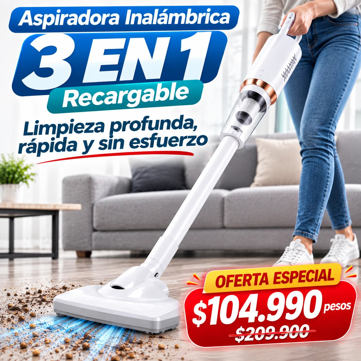 Aspiradora Inalámbrica 3 En 1 Recargable